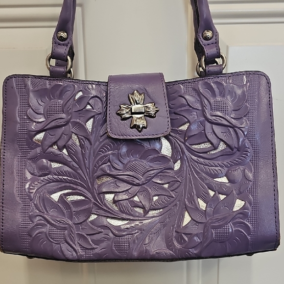 Elegant, Purple, Floral, Handbag, Leather, Country, Cowgirl, Shoulder, Travel - Picture 1 of 15